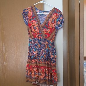 SHEIN Red and Blue Floral Mini Dress